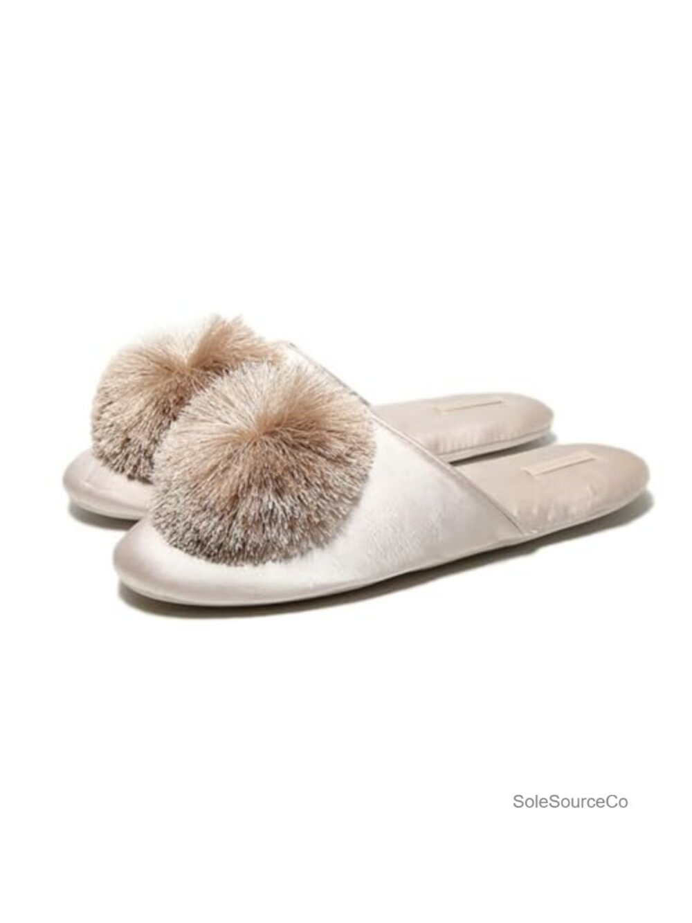 Satin Slide Slippers with Pompom Soft Cushioned Non-Slip House Shoes